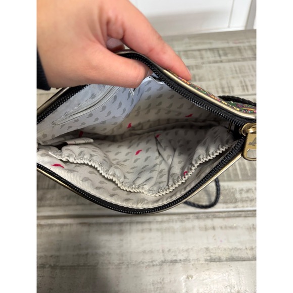 Sakroots Crossbody Bag Colorful Floral Print Black Leather Trim - Picture 6 of 7